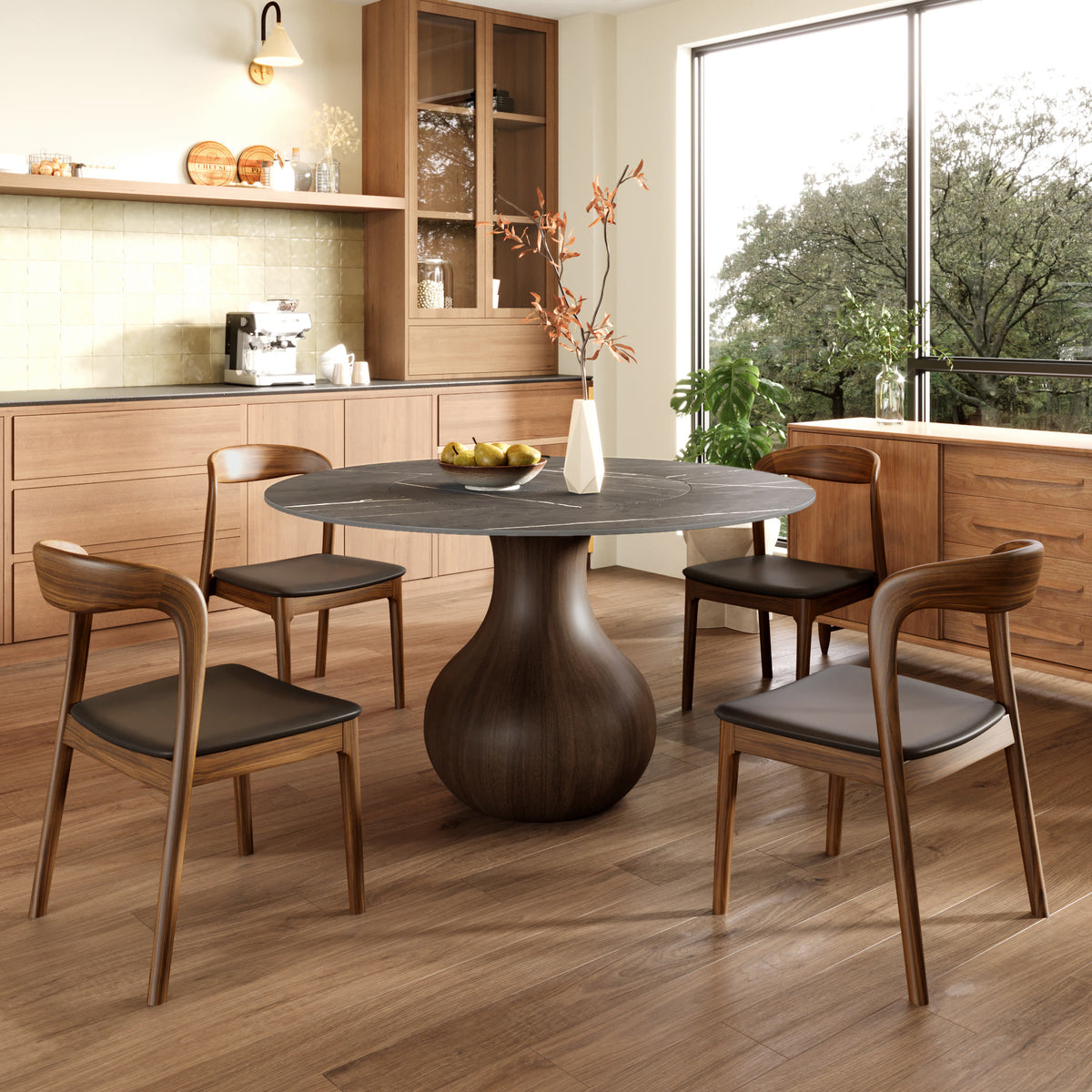 Hourglass-shaped Base Dining Table With Built-in Lazy Susan - 59"Light Grey - image 0