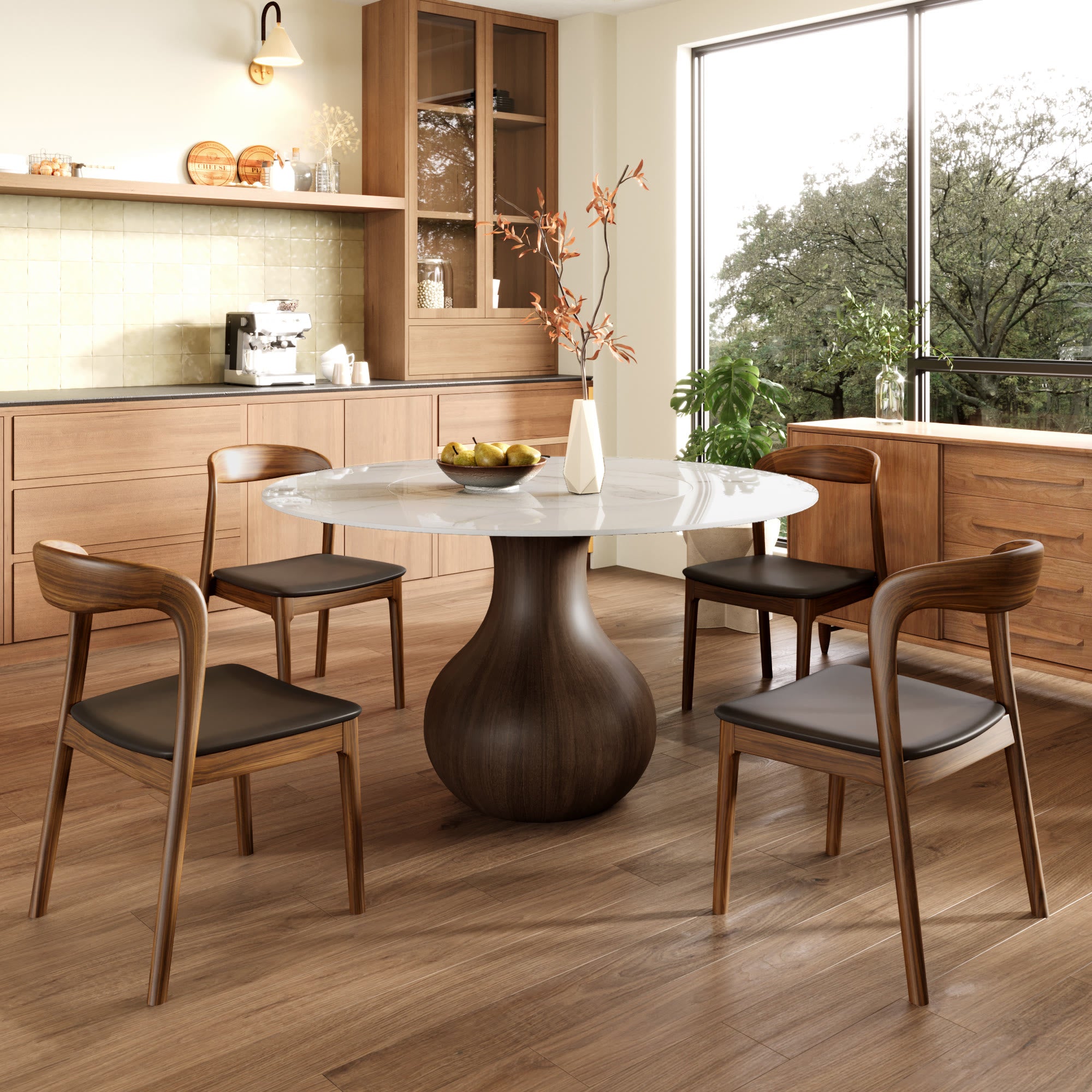 Hourglass-shaped Base Dining Table With Built-in Lazy Susan - 59" Snow White - image 12