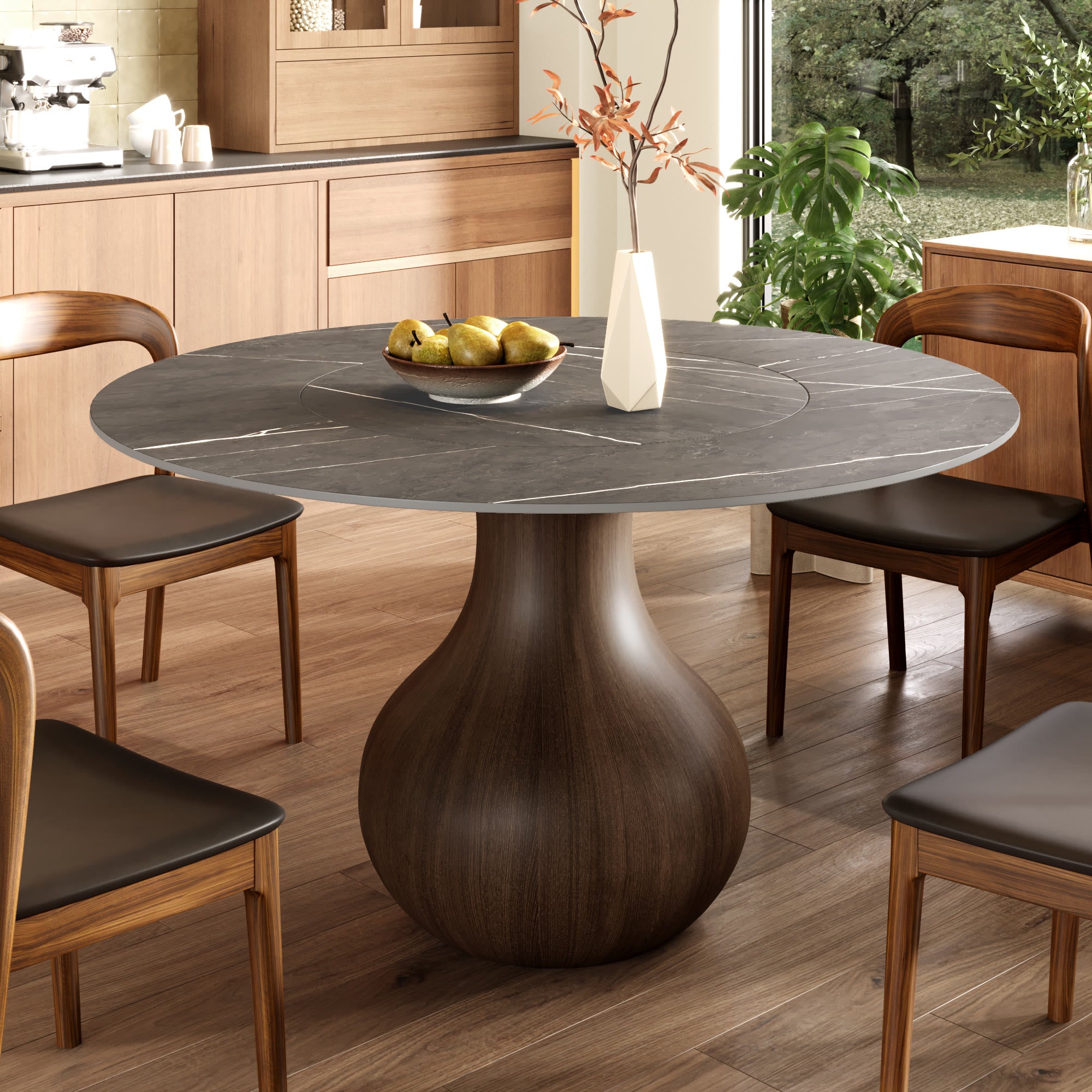 Hourglass-shaped Base Dining Table With Built-in Lazy Susan - image 3