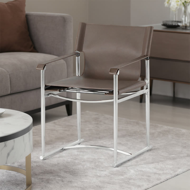 Modern Saddle Leather Dining Chair - Brown - 21.65"W x 24.01"D x 32.28"H - image 0