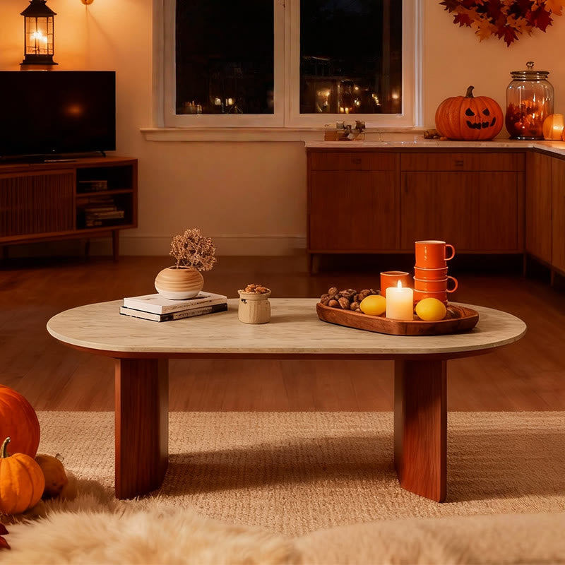 Iffhome Slate Oval Walnut Coffee Table - image 14