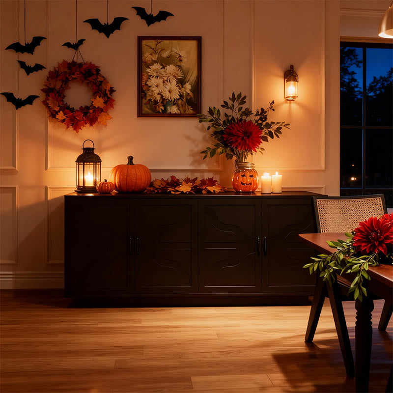 Iffhome Classic Black Buffet Cabinet With Wine Glass Rack - image 12