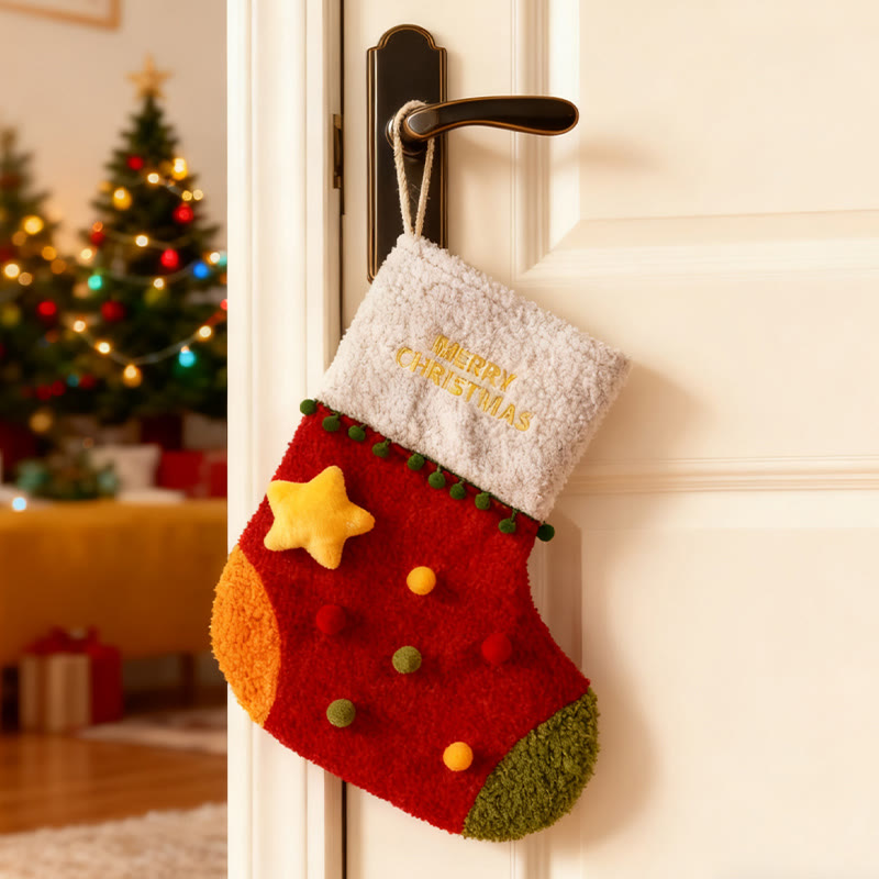 Iffhome Star-pattern Christmas Hanging Bag - Red - image 0