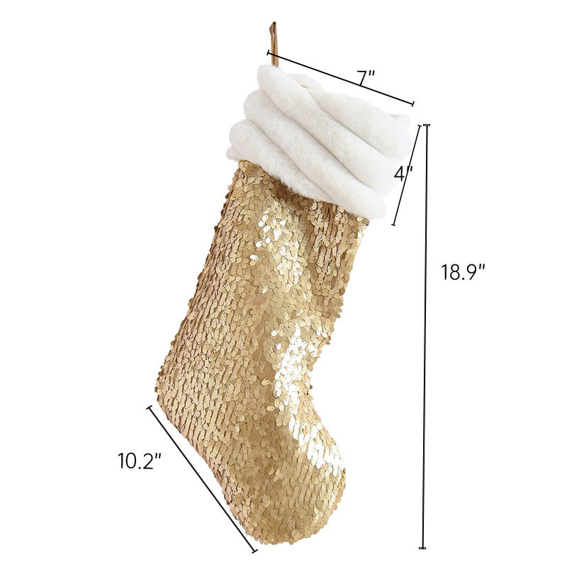 Gold-colored Fuzzy Cuff Decorative Christmas Socks - image 9