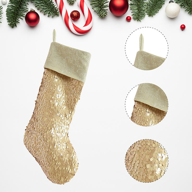 Gold-colored Fuzzy Cuff Decorative Christmas Socks - image 5
