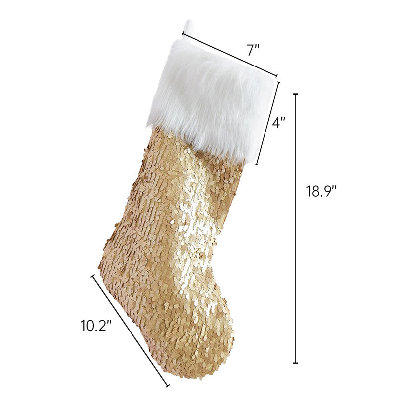 Gold-colored Fuzzy Cuff Decorative Christmas Socks - image 7