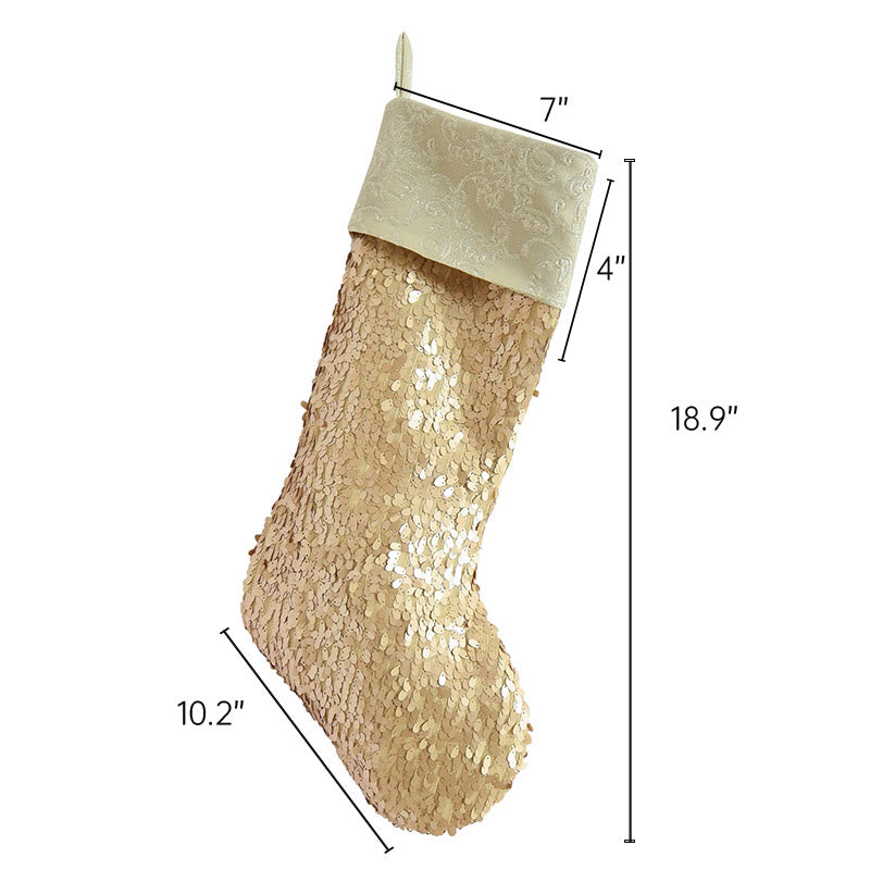 Gold-colored Fuzzy Cuff Decorative Christmas Socks - image 8