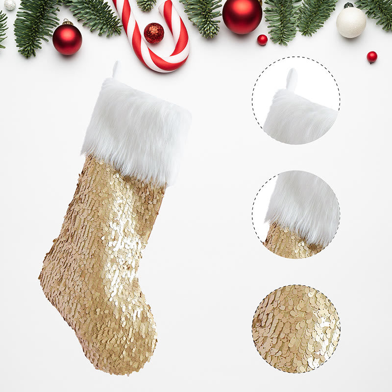 Iffhome Gold-colored Fuzzy Cuff Decorative Christmas Socks - image 3
