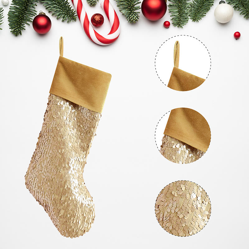Iffhome Gold-colored Fuzzy Cuff Decorative Christmas Socks - image 6