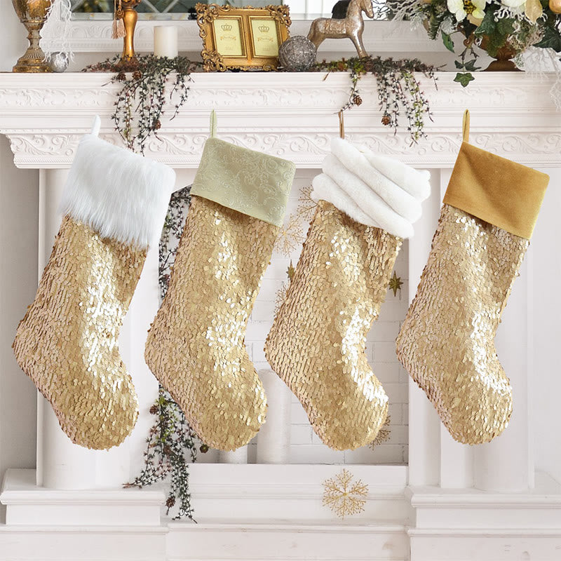 Iffhome Gold-colored Fuzzy Cuff Decorative Christmas Socks - Golden - image 0