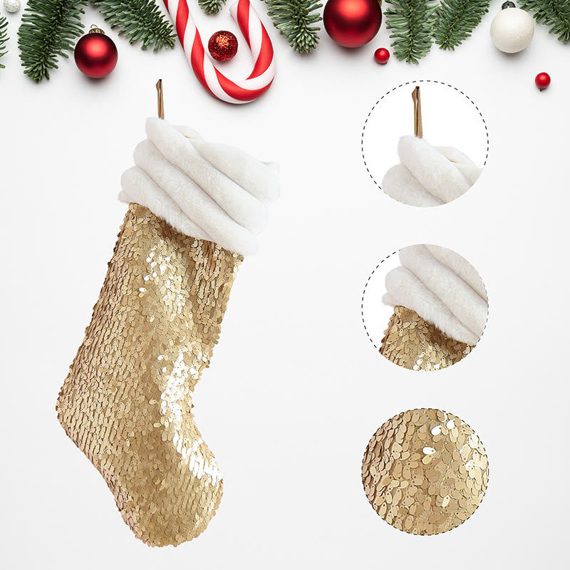 Iffhome Gold-colored Fuzzy Cuff Decorative Christmas Socks - image 4