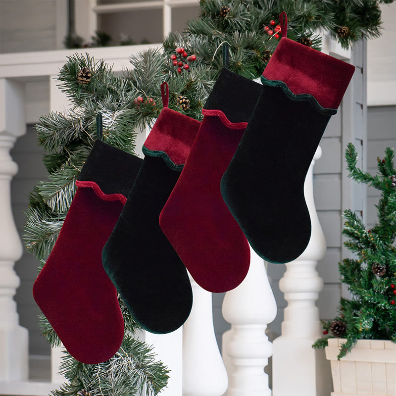 Iffhome Wavy Velvet Cuff Color-blocked Christmas Socks - image 1