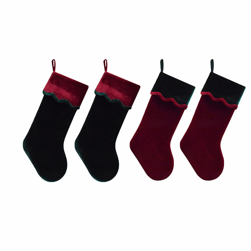 Iffhome Wavy Velvet Cuff Color-blocked Christmas Socks - image 5