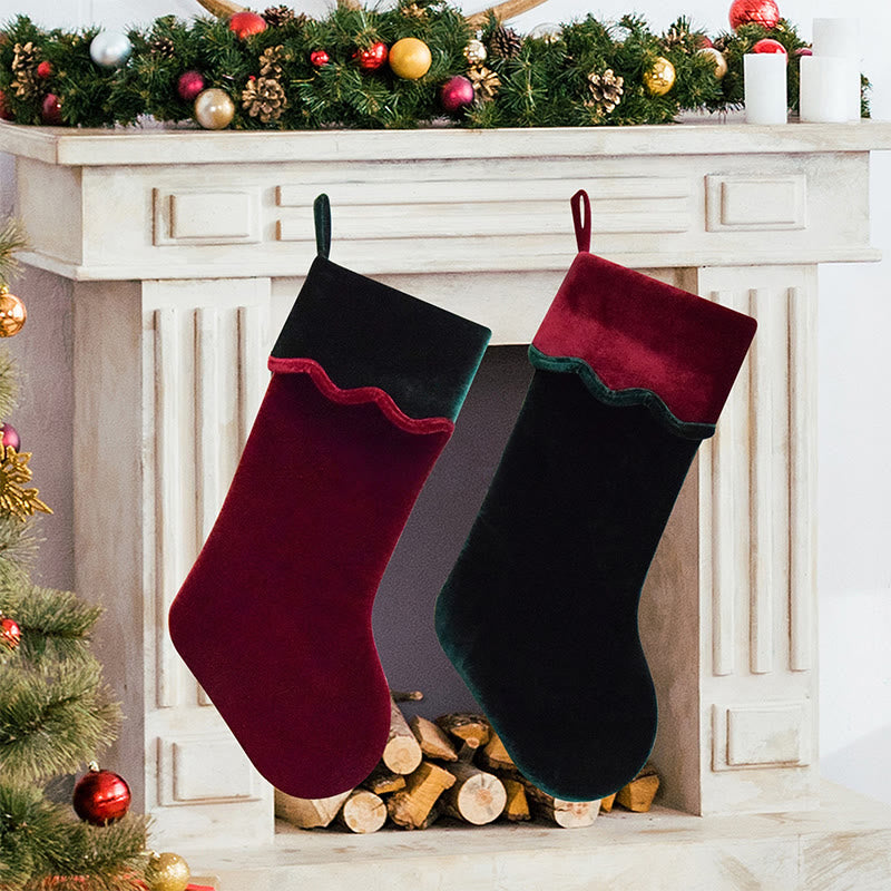 Iffhome Wavy Velvet Cuff Color-blocked Christmas Socks - image 2