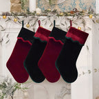 Wavy Velvet Cuff Color-blocked Christmas Socks - Red - image 0