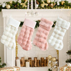 Pink And Beige Soft Fuzzy Christmas Stocking Set - image 1