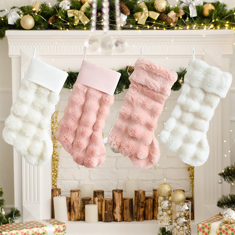 Pink And Beige Soft Fuzzy Christmas Stocking Set - image 1