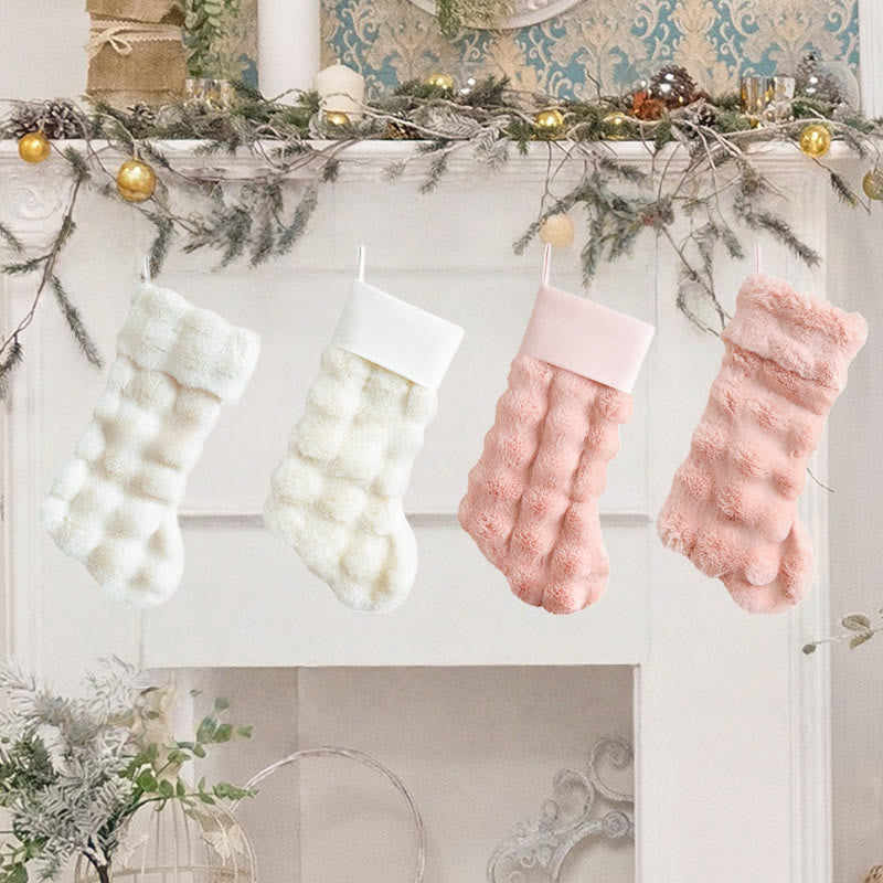 Pink And Beige Soft Fuzzy Christmas Stocking Set - Pink - image 0