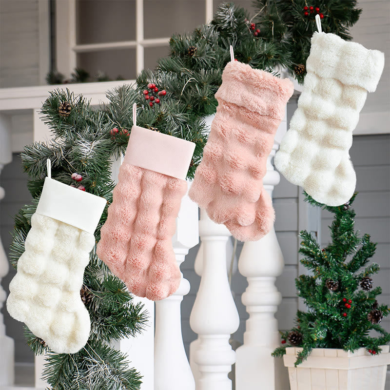 Iffhome Pink And Beige Soft Fuzzy Christmas Stocking Set - image 2