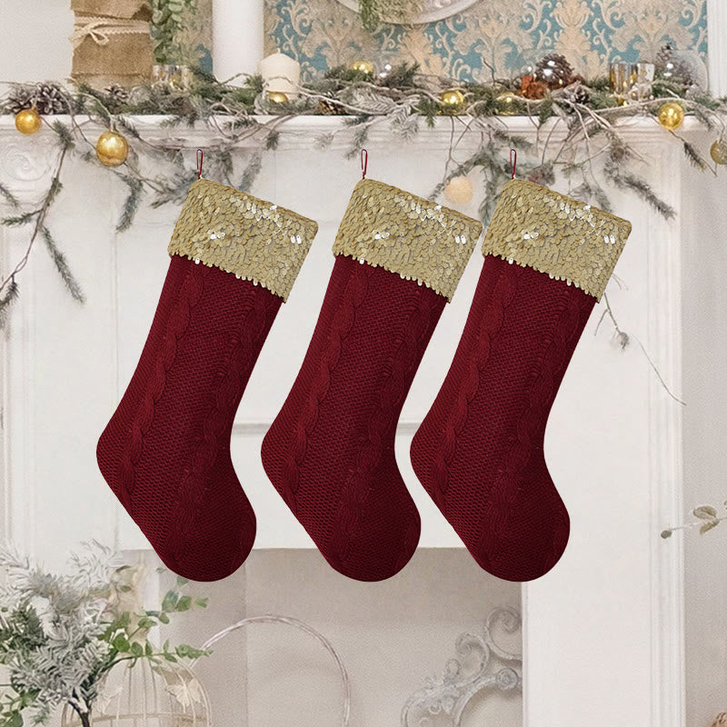 Red Velvet Christmas Stocking With Gold Sequins - image 0
