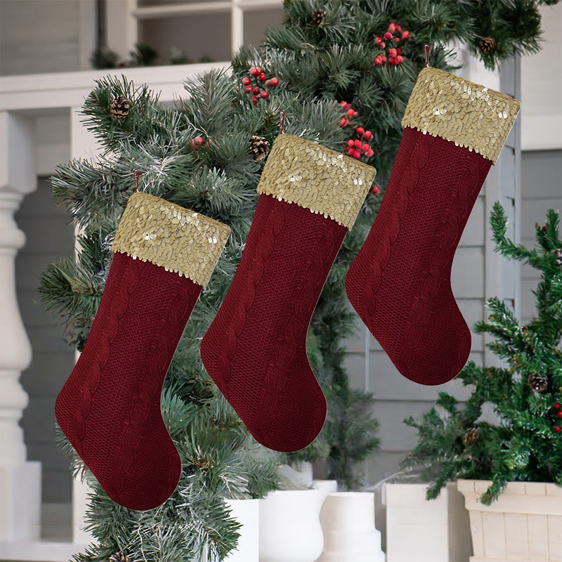 Iffhome Red Velvet Christmas Stocking With Gold Sequins - image 2