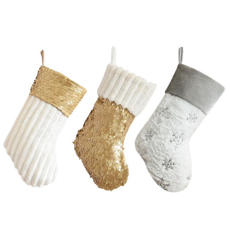 Iffhome Golden And Beige Fluffy Decorative Christmas Stocks - image 7