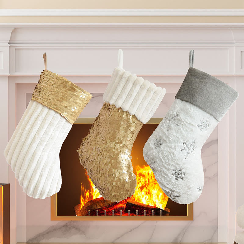 Iffhome Golden And Beige Fluffy Decorative Christmas Stocks - image 2