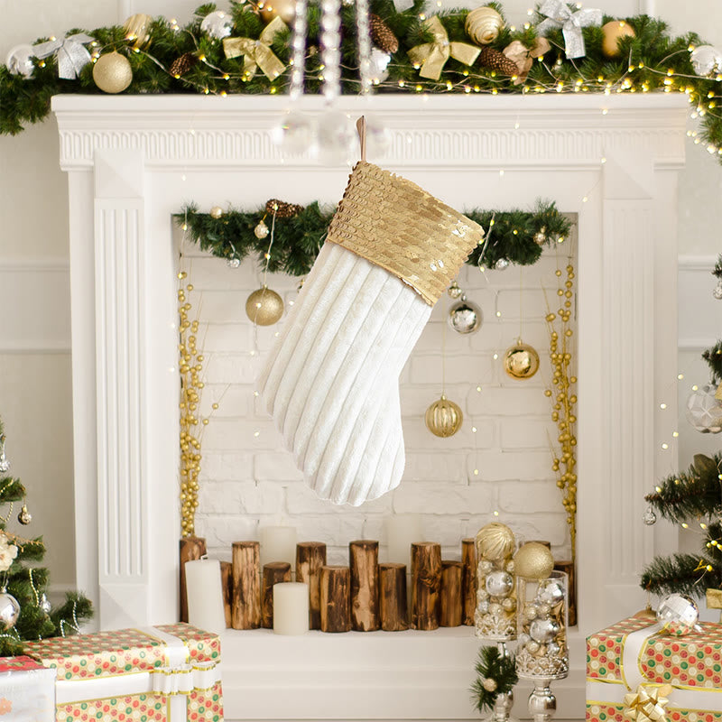 Iffhome Golden And Beige Fluffy Decorative Christmas Stocks - image 6