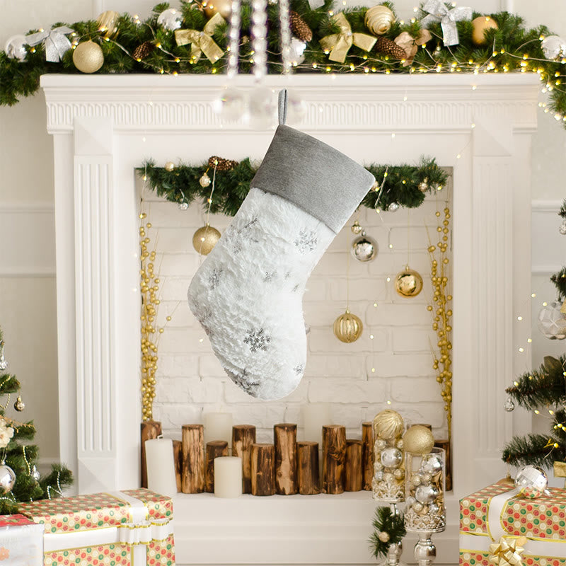 Iffhome Golden And Beige Fluffy Decorative Christmas Stocks - image 4