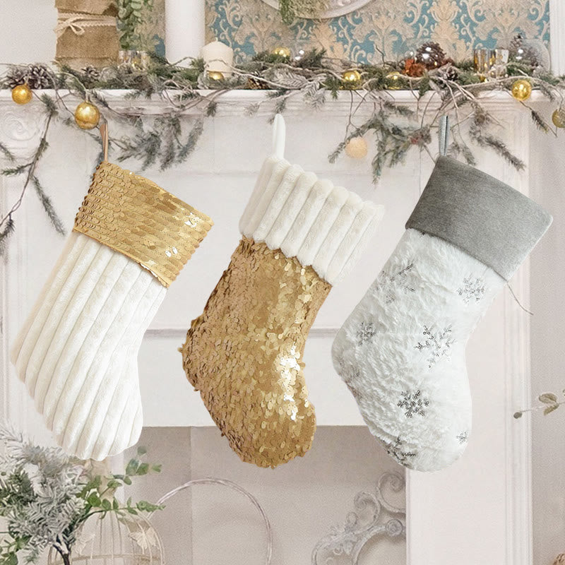 Iffhome Golden And Beige Fluffy Decorative Christmas Stocks - image 3