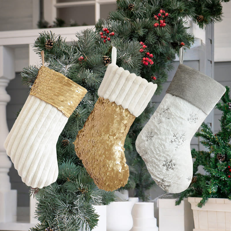 Iffhome Golden And Beige Fluffy Decorative Christmas Stocks - image 1