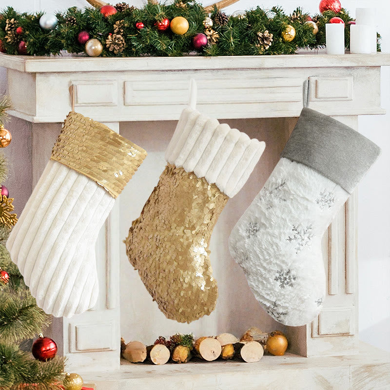 Iffhome Golden And Beige Fluffy Decorative Christmas Stocks - Golden - image 0