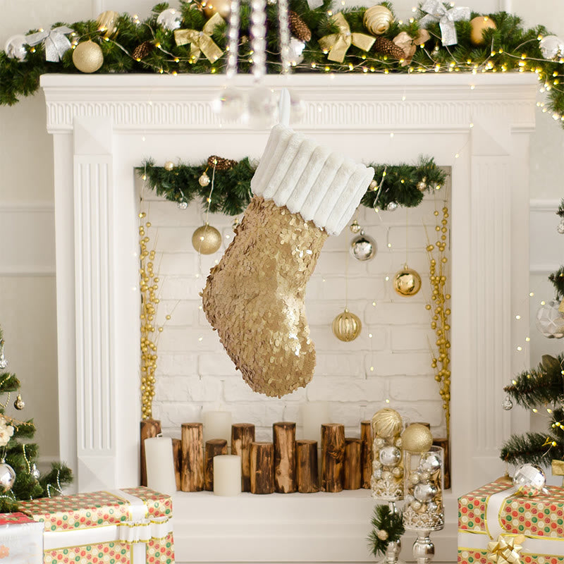 Iffhome Golden And Beige Fluffy Decorative Christmas Stocks - image 5