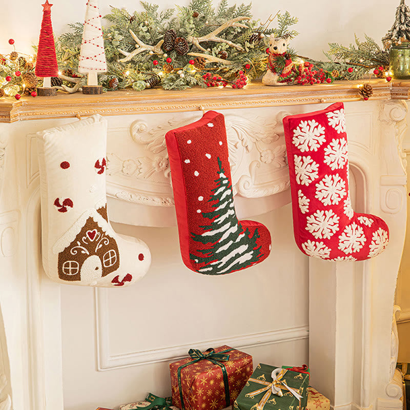 Red Fuzzy Embroidered Christmas Tree Decorative Stocks - image 3