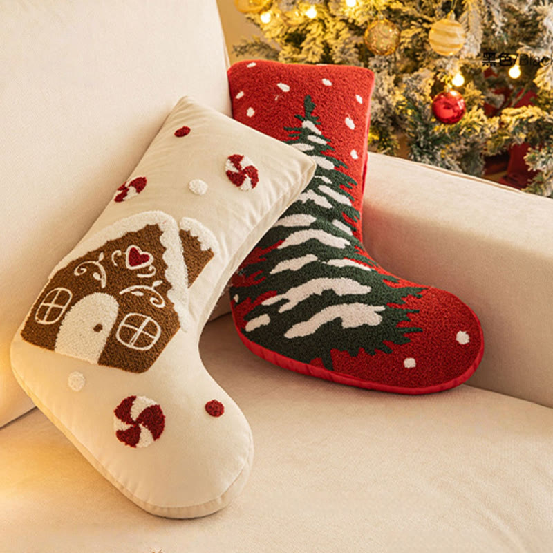Red Fuzzy Embroidered Christmas Tree Decorative Stocks - image 1