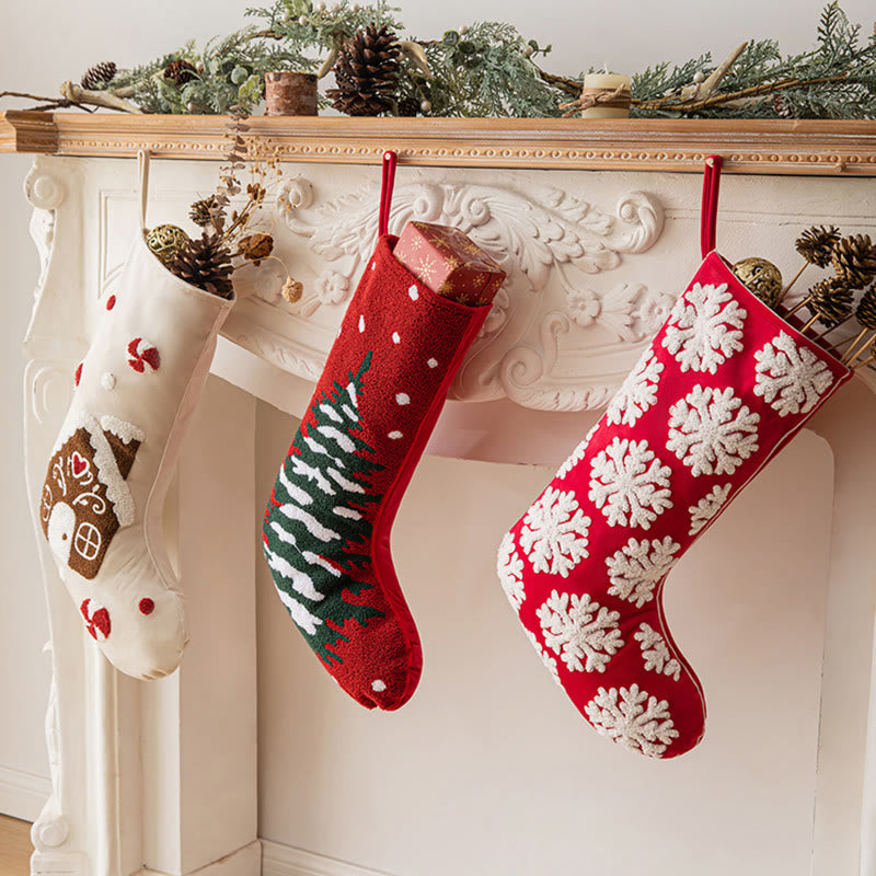 Red Fuzzy Embroidered Christmas Tree Decorative Stocks - image 2