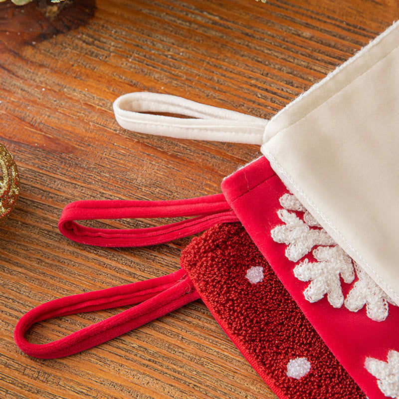 Red Fuzzy Embroidered Christmas Tree Decorative Stocks - image 4