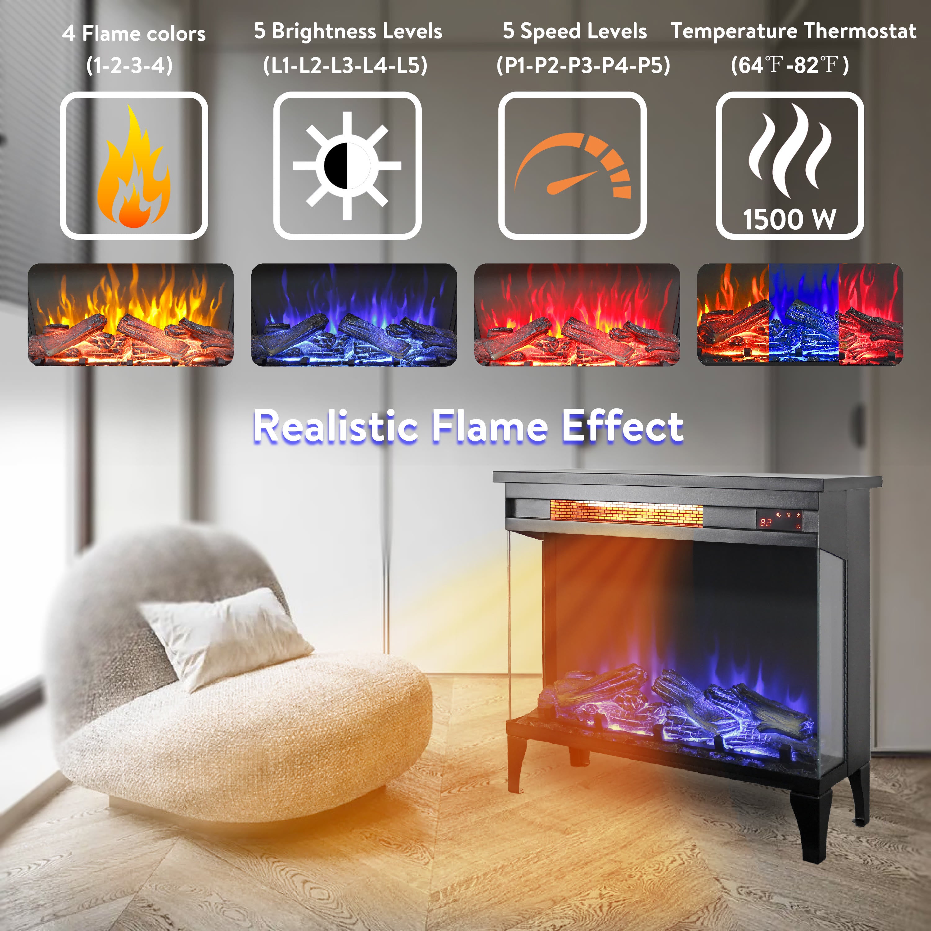 Three Sided Glass Electric Fireplace - image 2