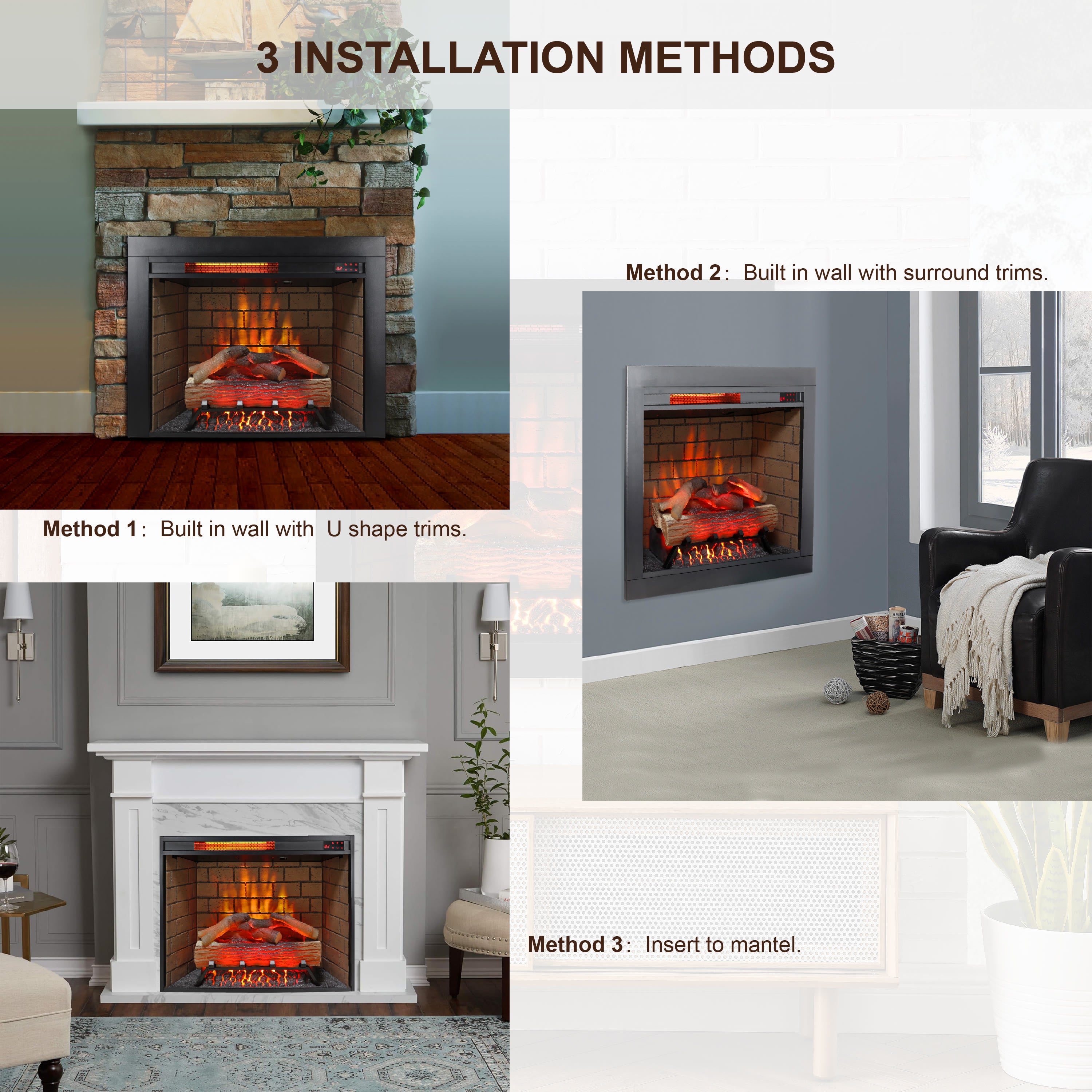 Infrared Electric Fireplace With Removable Trim Kit Insert - Black - image 0
