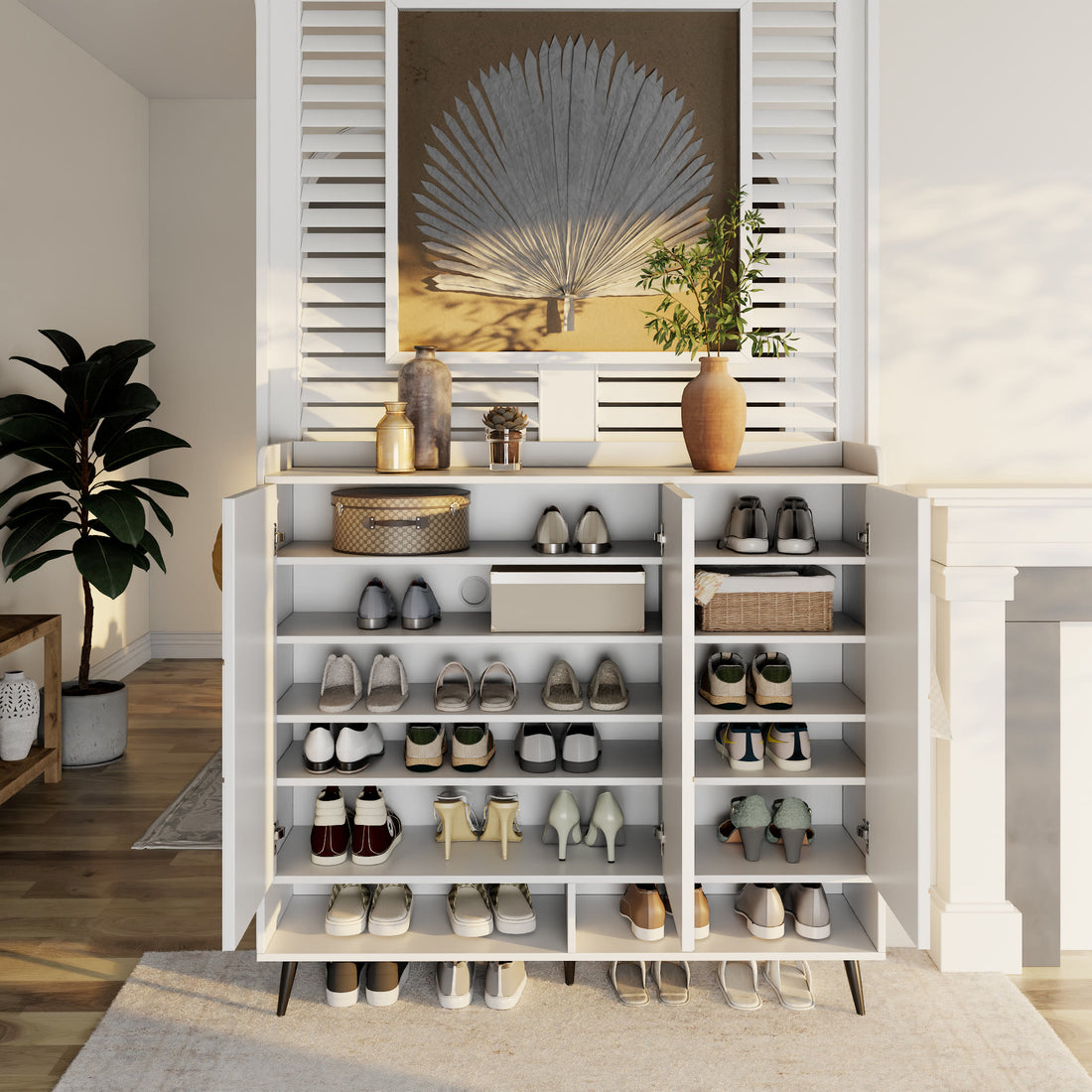 Iffhome White 43.30" Tall Shoes Storage Cabinet - image 5