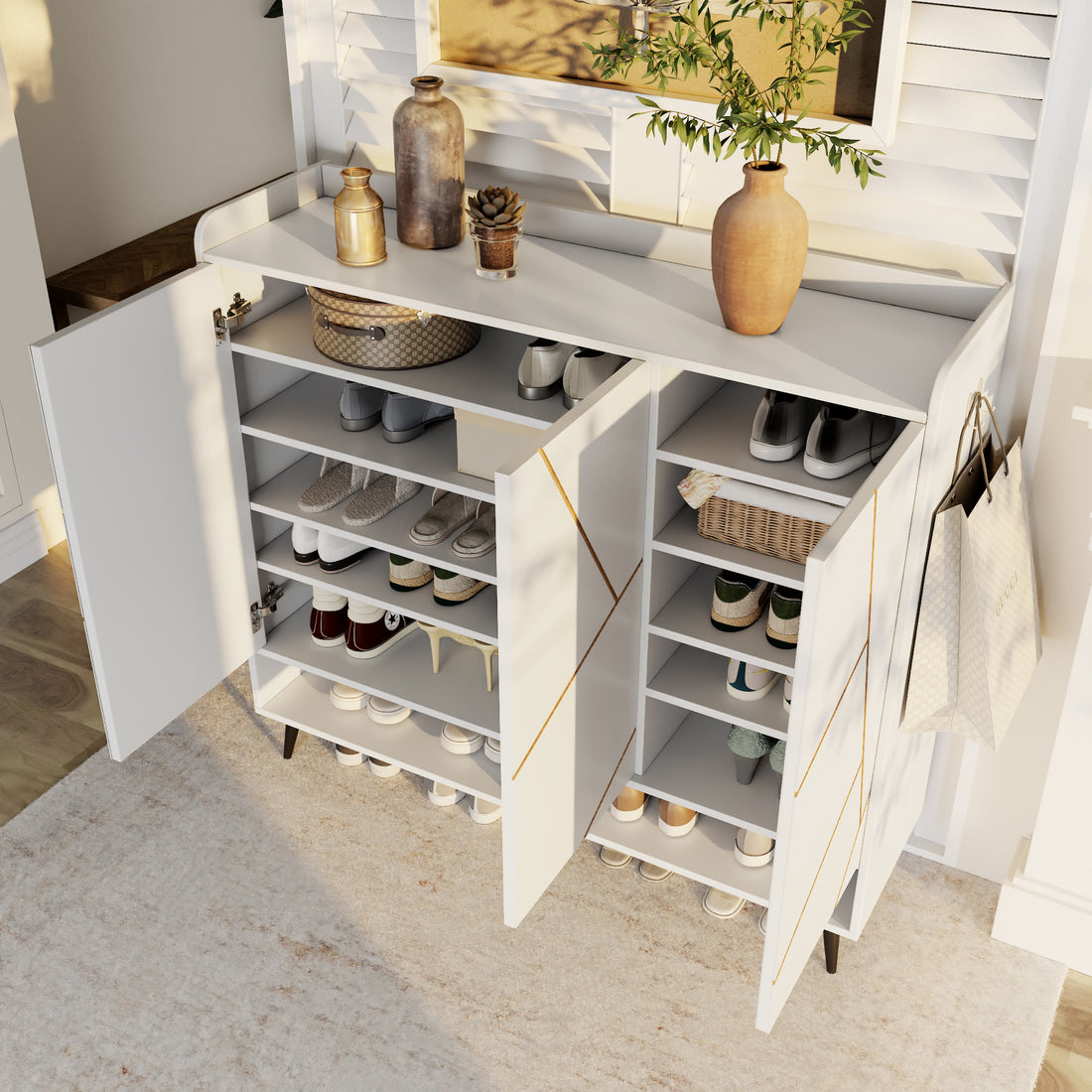 Iffhome White 43.30" Tall Shoes Storage Cabinet - image 4