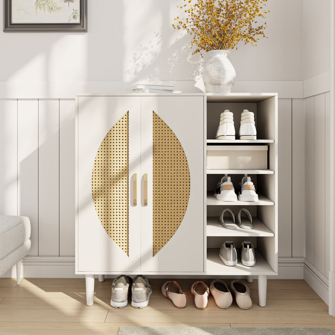 Iffhome Rattan Shoes Storage Cabinet - White - image 0