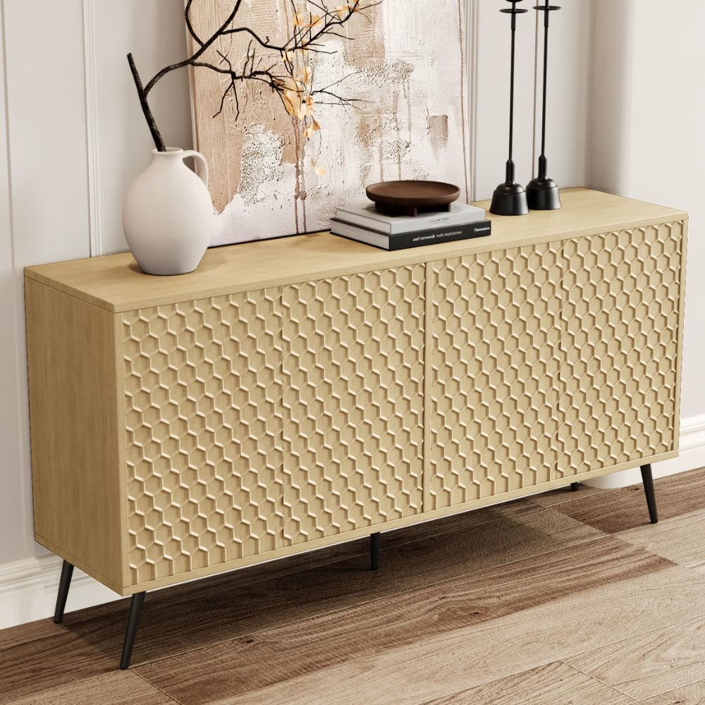 Iffhome Wooden Storage Cabinet With Honeycomb Hexagonal Pattern Doors  - Natural wood - image 1