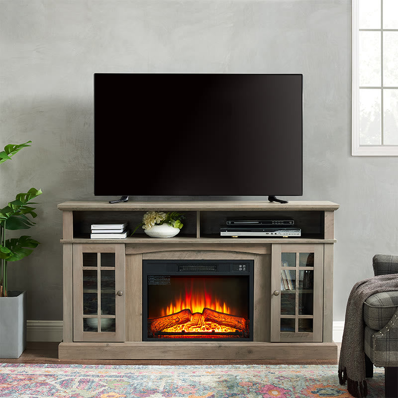 Classic Tv Stand With Fireplace Inset  - Gray Wash - image 0