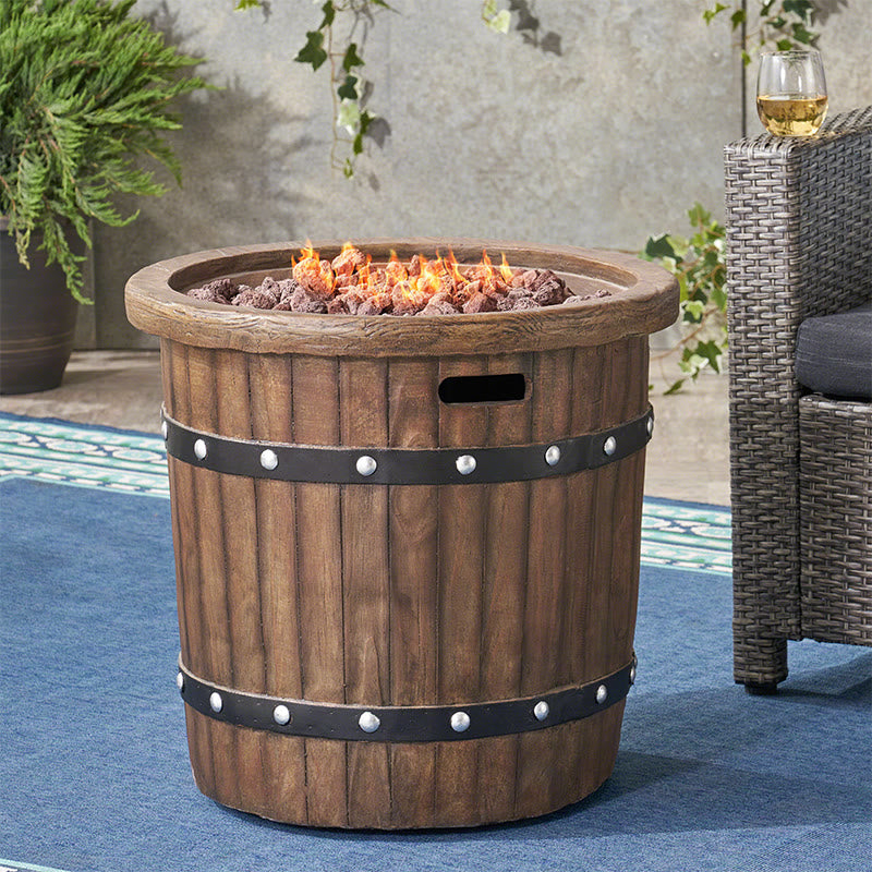  Round Outdoor Gas Fire Pit With Wood Pattern - Dark Brown - image 0