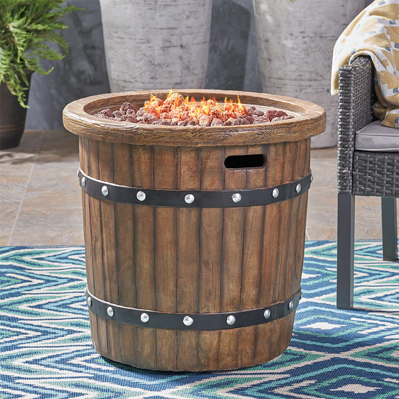  Iffhome Round Outdoor Gas Fire Pit With Wood Pattern - image 1