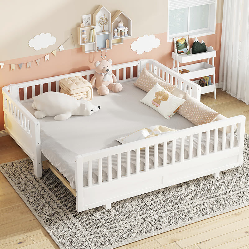 Iffhome Twin Size Platform Bed With Guardrails - White - image 0