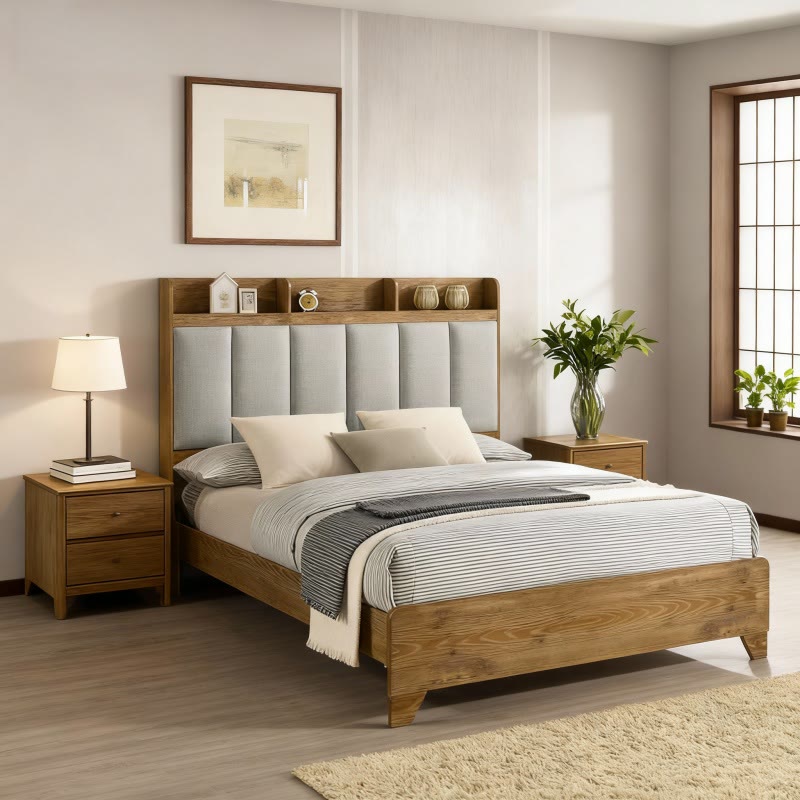 King Size Bed With Upholstered Headboard - Brown - image 0