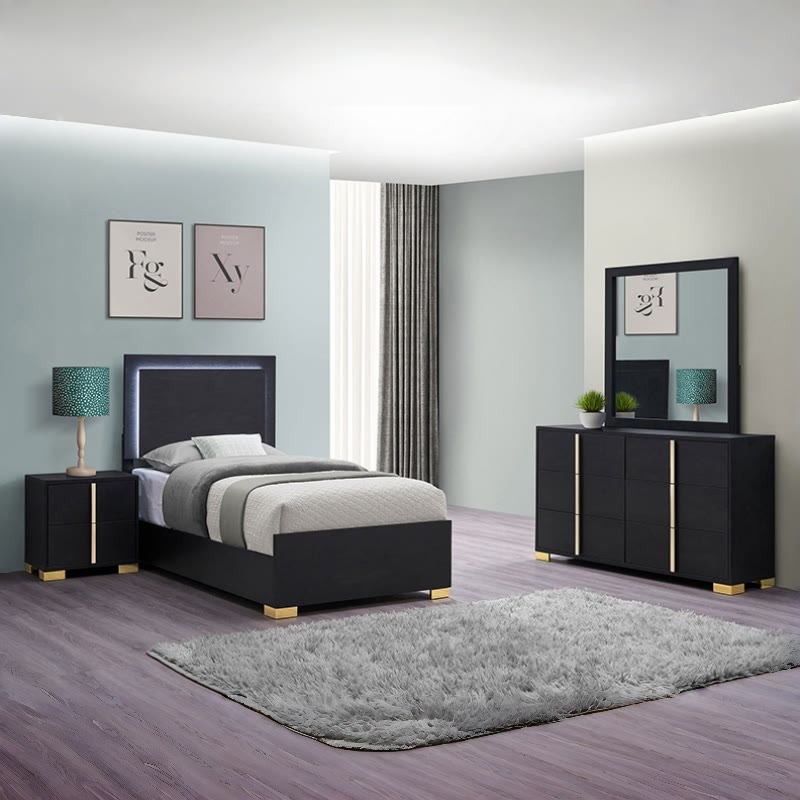 Minimalist Black 4-piece Led Twin Bedroom Set - image 1