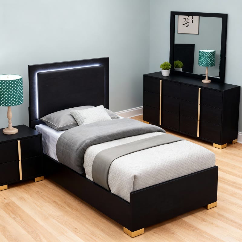 Minimalist Black 4-piece Led Twin Bedroom Set - Black - image 0